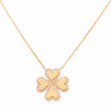 14k Yellow Gold Clover Diamond Necklace 18" with 0.25Tw Round Diamonds