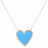 14K Yellow Gold Turquoise Heart Women's Necklaces with 0.12Tw Round Diamonds Miral Jewelry