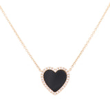 14K Yellow Gold Onyx  Heart Women's Necklaces with 0.17Tw Round Diamonds