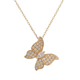 14k Yellow Gold Buterfly Diamond Necklace with 0.36 Tw Round Diamonds