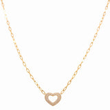 18k Yellow Gold Paper Clip with Heart Diamond Necklace with 0.69 Tw Round Diamonds