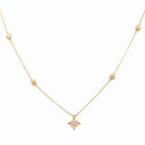 14k Yellow Gold Star Diamond Necklace with 0.34 Tw Round Diamonds