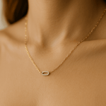 14k Yellow Gold Paper Clip Diamond Necklace with 0.21 Tw Round Diamonds