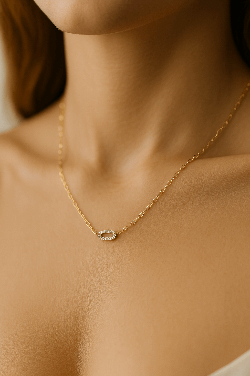 14k Yellow Gold Paper Clip Diamond Necklace with 0.21 Tw Round Diamonds