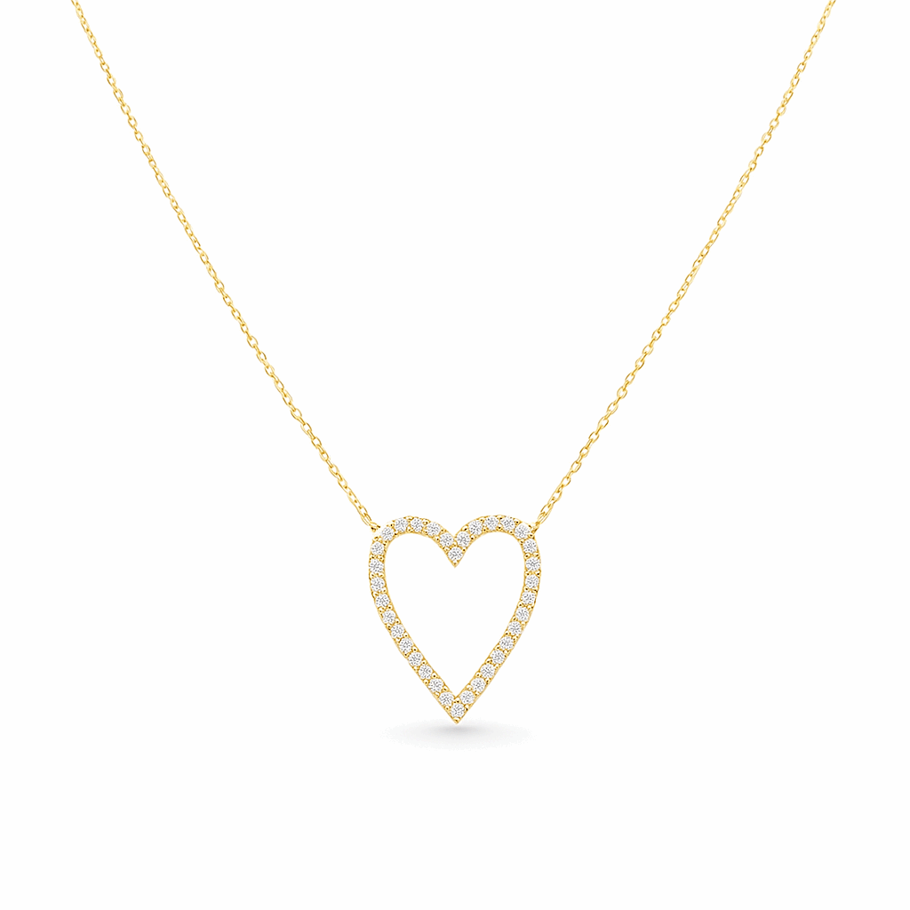 14k Yellow Gold Heart Diamond Necklace with 0.15 Tw Round Diamonds