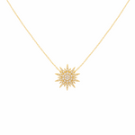 14k Yellow Gold Sun Diamond Necklace with 0.18Tw Round Diamonds