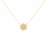 14k Yellow Gold Sun Diamond Necklace with 0.18Tw Round Diamonds
