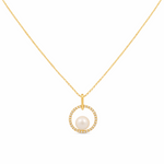 14k Yellow Gold Pearl Diamond Necklace with 0.10Tw Round Diamonds