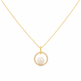 14k Yellow Gold Pearl Diamond Necklace with 0.10Tw Round Diamonds