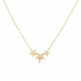 14k Yellow Gold Star Diamond Necklace 18" with 0.13Tw Round Diamonds