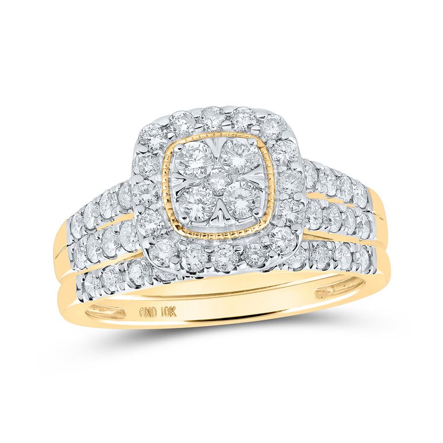 A stunning 10k Yellow Gold Round Diamond Square Bridal Wedding Ring Set 1 Cttw by Miral Jewelry.