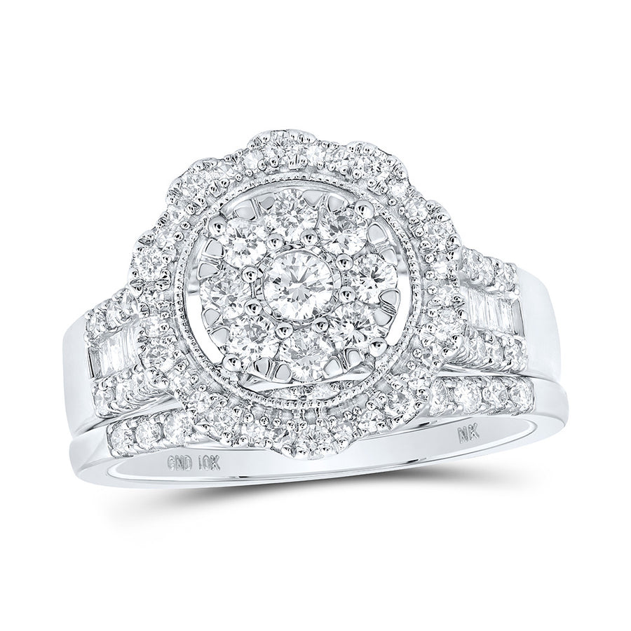 A 10k White Gold Round Diamond Cluster Bridal Nicoles Dream Collection Wedding Ring Set from Miral Jewelry.