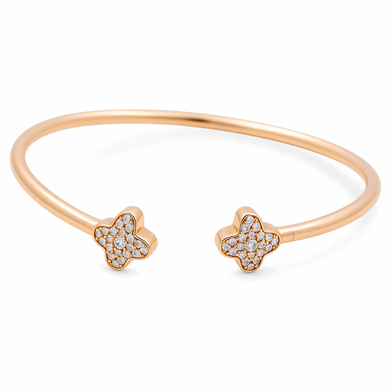 Yellow Gold 14K  Bangle with 2 Flower Diamond Bracelet with 0.62Tw Round Diamonds