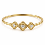 Yellow Gold 10K  Bangle with 3 Flower Diamond Bracelet with 0.33Tw Round Diamonds
