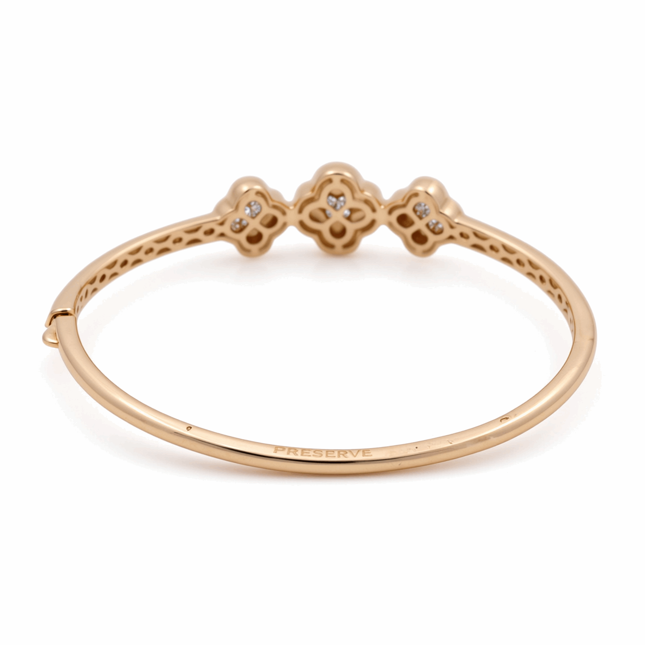 Yellow Gold 10K  Bangle with 3 Flower Diamond Bracelet with 0.33Tw Round Diamonds
