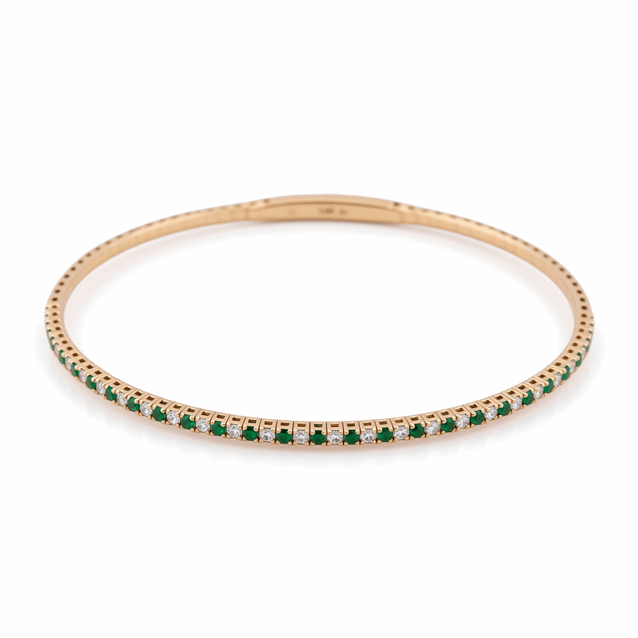 Yellow Gold 14K  Bangle Diamond Bracelet with 0.37Tw Round Diamonds and 0.33Tw Round Emeralds