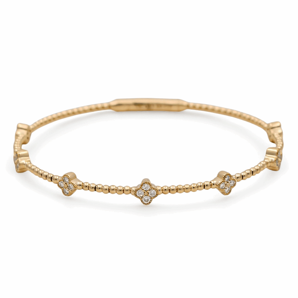 Yellow Gold 14K  Bangle  Diamond Bracelet with 0.37Tw Round Diamonds