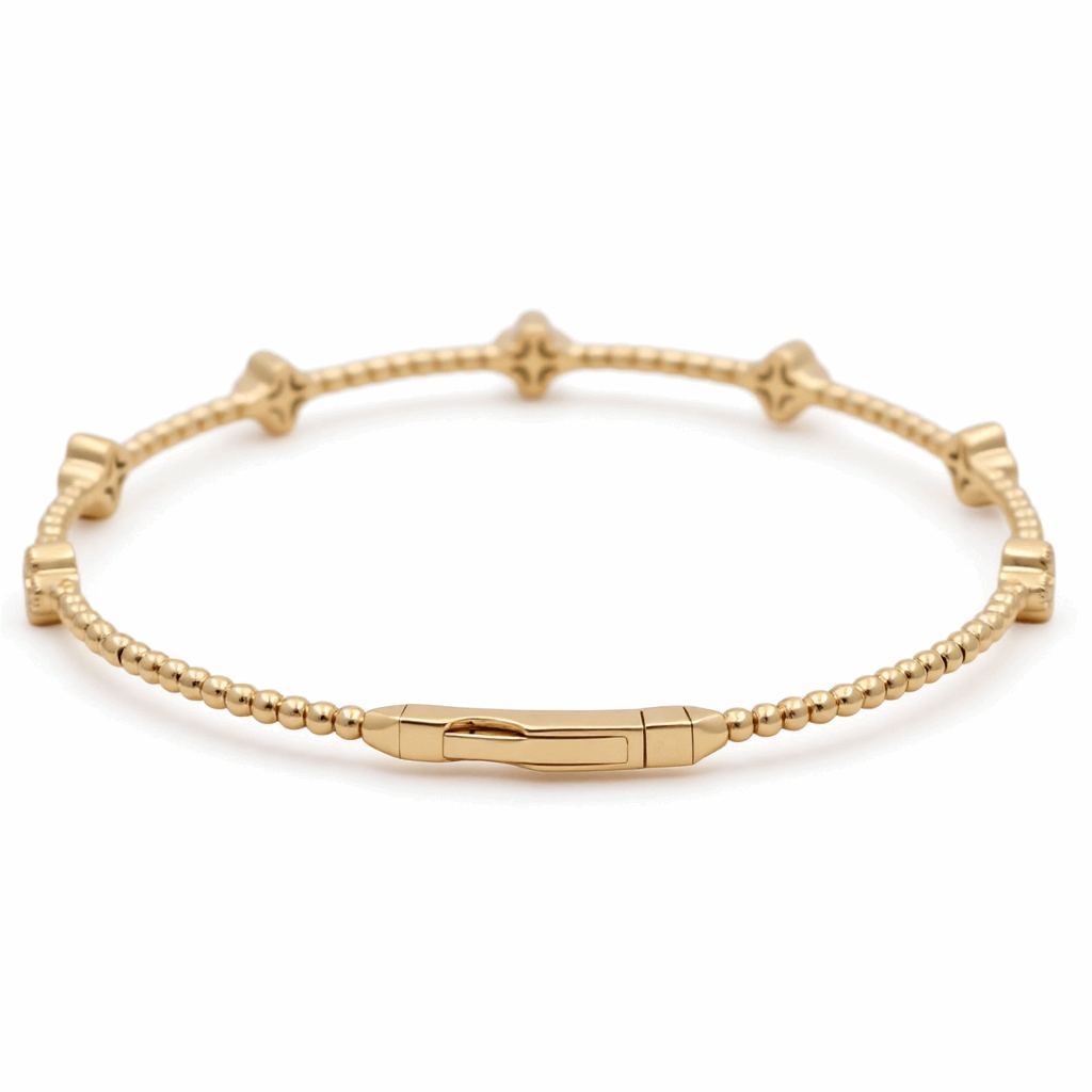 Yellow Gold 14K  Bangle  Diamond Bracelet with 0.37Tw Round Diamonds