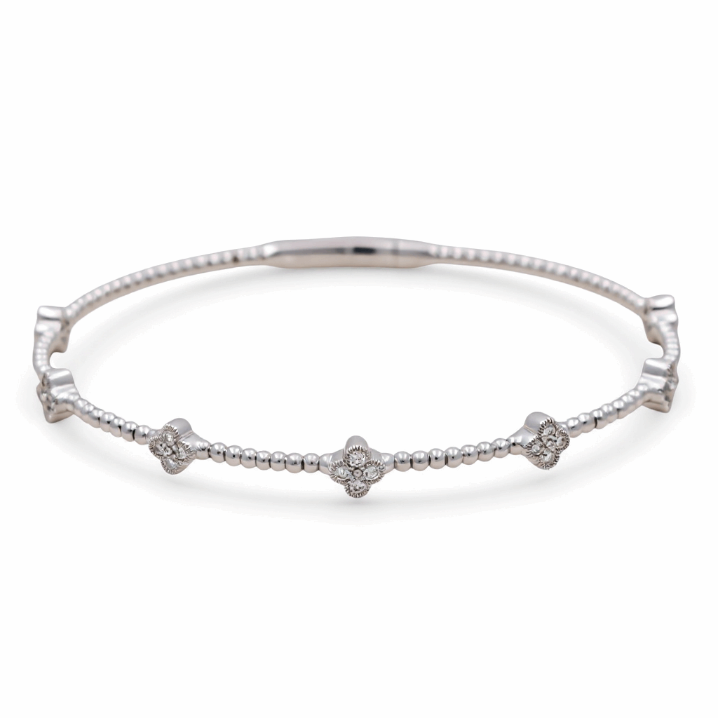 White Gold 14K  Bangle  Diamond Bracelet with 0.37Tw Round Diamonds