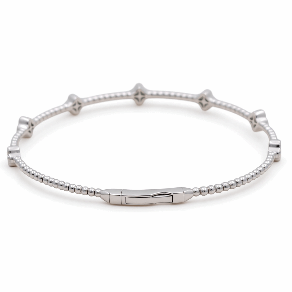 White Gold 14K  Bangle  Diamond Bracelet with 0.37Tw Round Diamonds