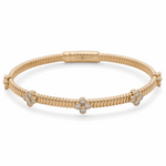 Yellow Gold 14K  Bangle with Flower Diamond Bracelet with 0.75Tw Round Diamonds