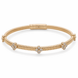 Yellow Gold 14K  Bangle  Flower Diamond Bracelet with 0.75Tw Round Diamonds