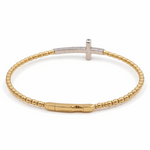 Two Tone White/Yellow Gold 14K  Bangle with Cross Diamond Bracelet 0.75 Tw Round Diamonds