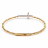 Two Tone White/Yellow Gold 14K  Bangle with Cross Diamond Bracelet 0.75 Tw Round Diamonds