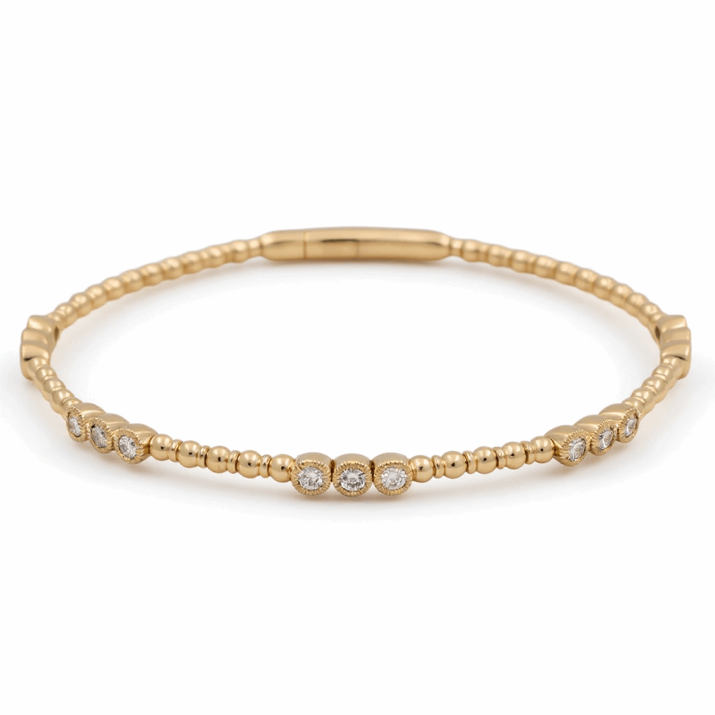 Yellow Gold 14K  Bangle Bracelet  with 0.50 Tw Round Diamonds