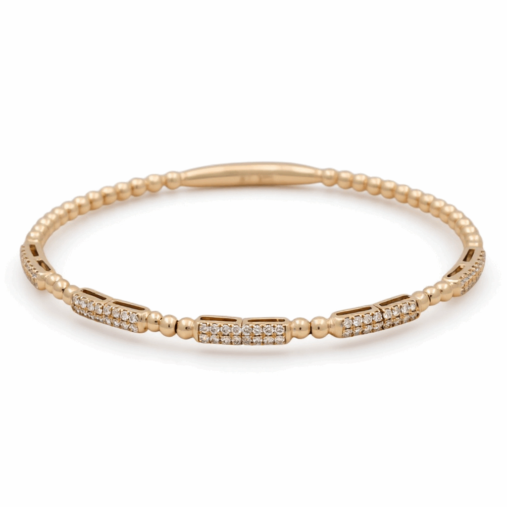 Yellow Gold 14K  Bangle Bracelet  with 0.50 Tw Round Diamonds