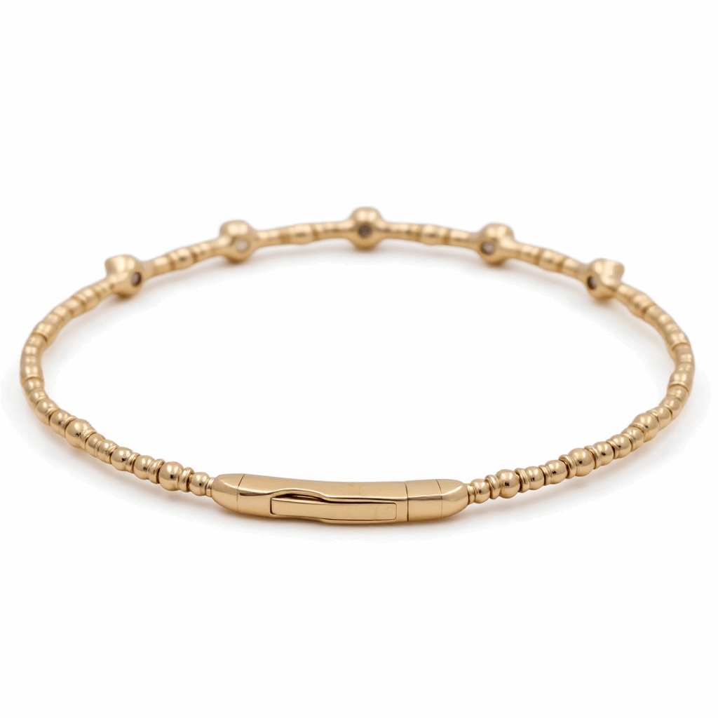 Yellow Gold 14K  Bangle Bracelet  with 0.33 Tw Round Diamonds