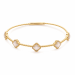 Yellow Gold 14K  Mop Flowers Bangle Diamond Bracelet