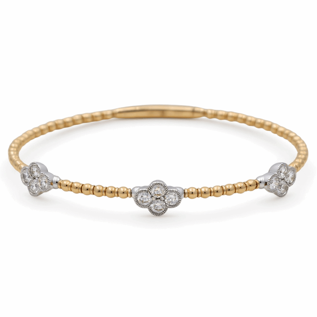 Two Tone White/Yellow Gold 14K  Bangle Bracelet  with 1.00 Tw Round Diamonds