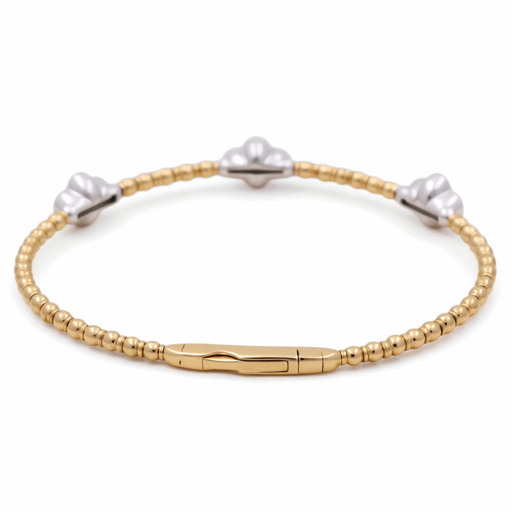 Two Tone White/Yellow Gold 14K  Bangle Bracelet  with 1.00 Tw Round Diamonds