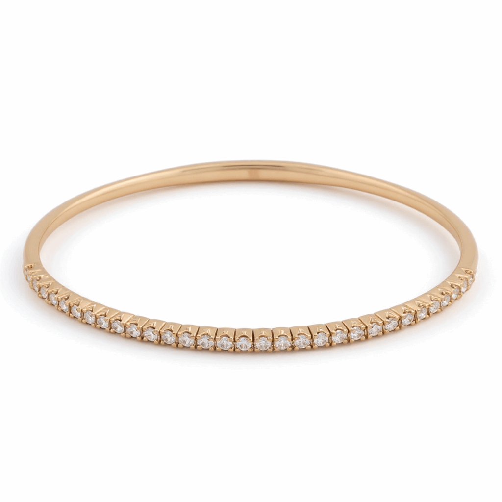 Yellow Gold 14K  Bangle Bracelet  with 1.00 Tw Round Diamonds