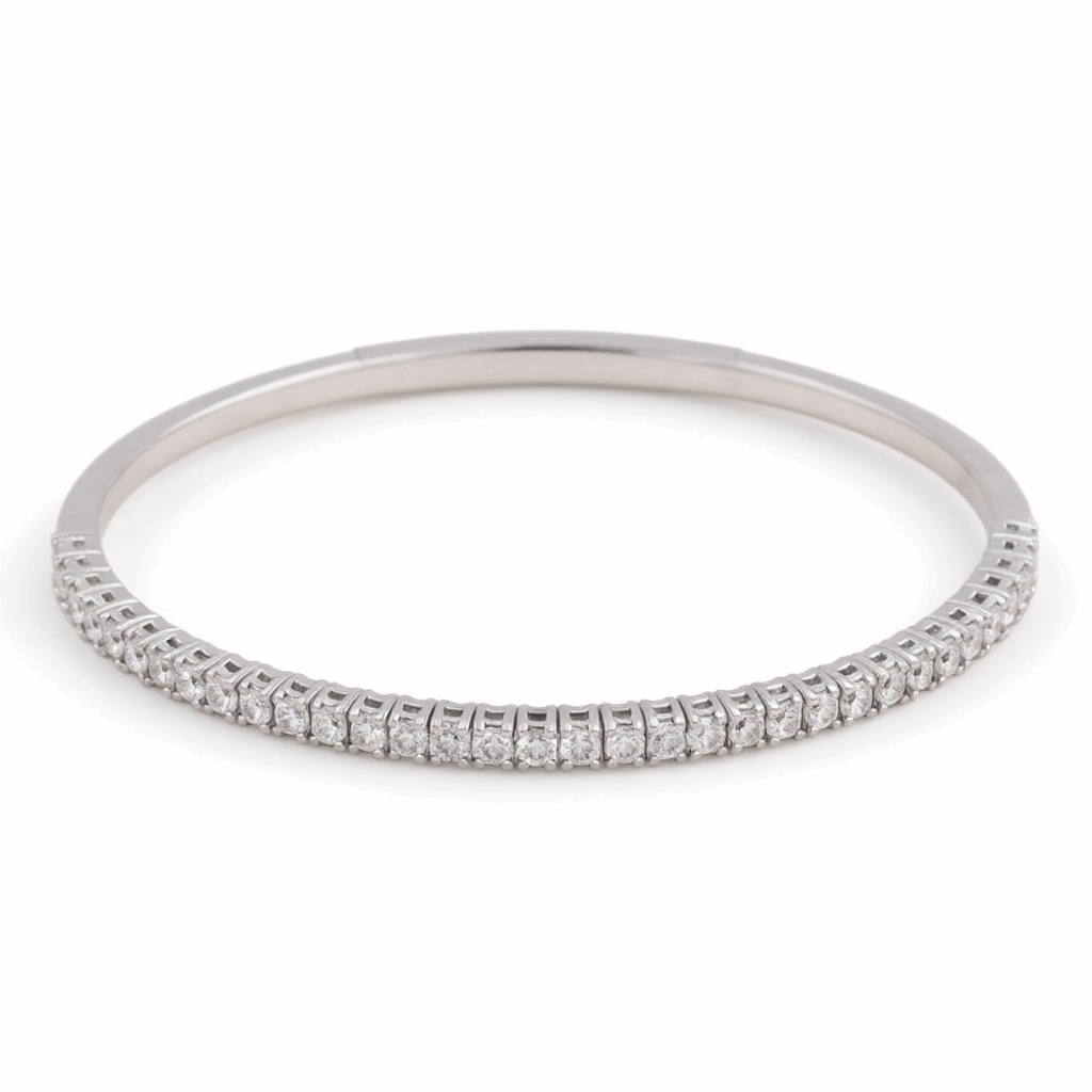 White Gold 14K  Bangle Bracelet  with 1.00 Tw Round Diamonds