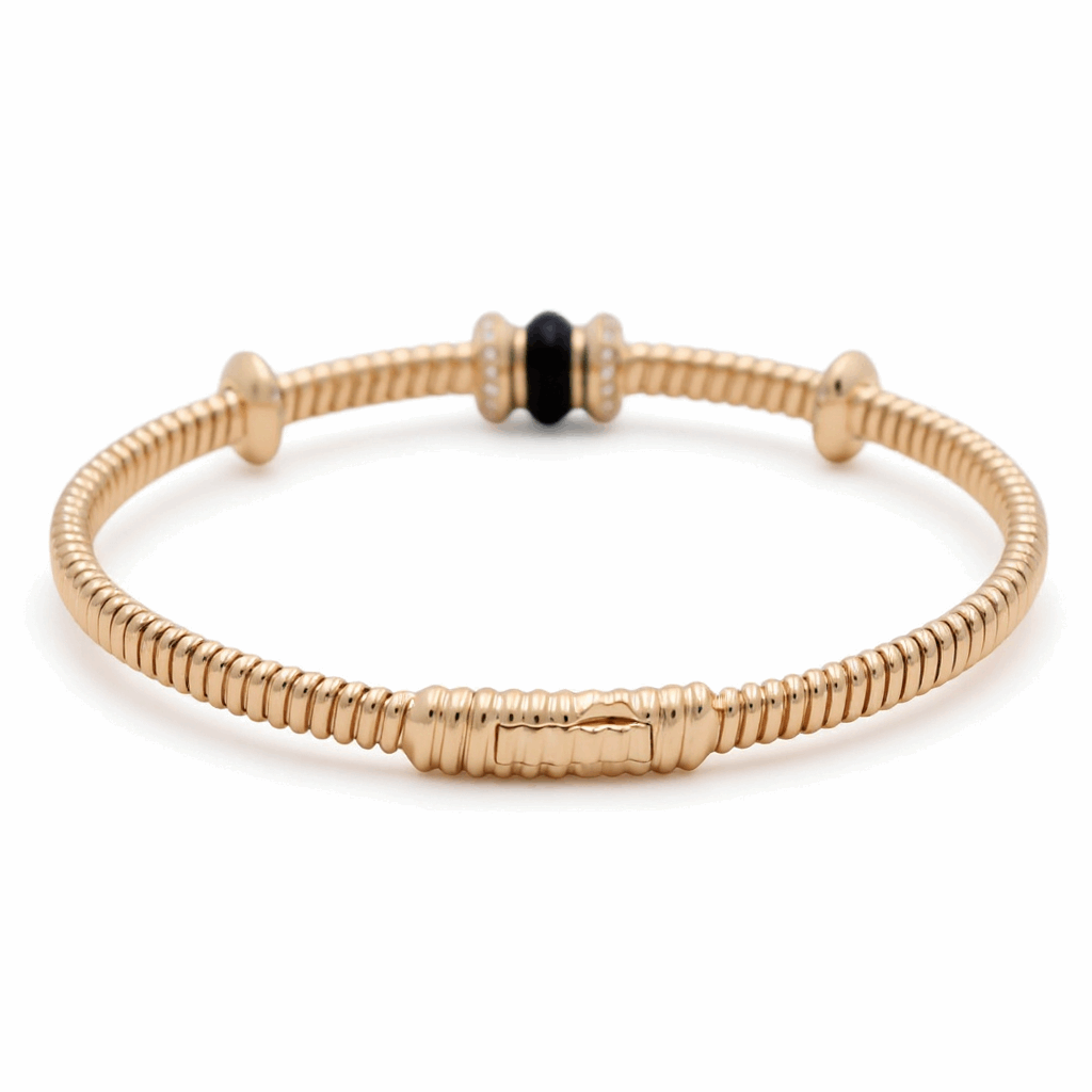 Yellow Gold 14K  Bangle Bracelet  with 0.25 Tw Round Diamonds  and Round Diamonds