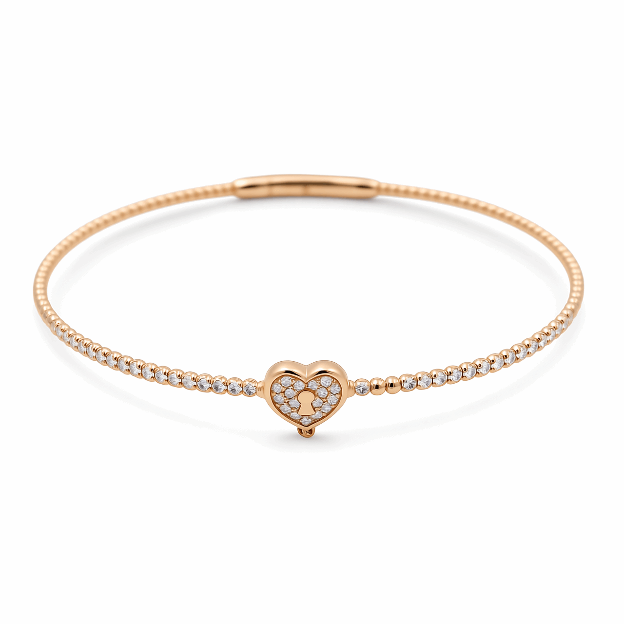 Yellow Gold 14K  Bangle Diamond Heart Bracelet with 0.10Tw Round Diamonds