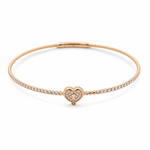 Yellow Gold 14K  Bangle Diamond Heart Bracelet with 0.10Tw Round Diamonds