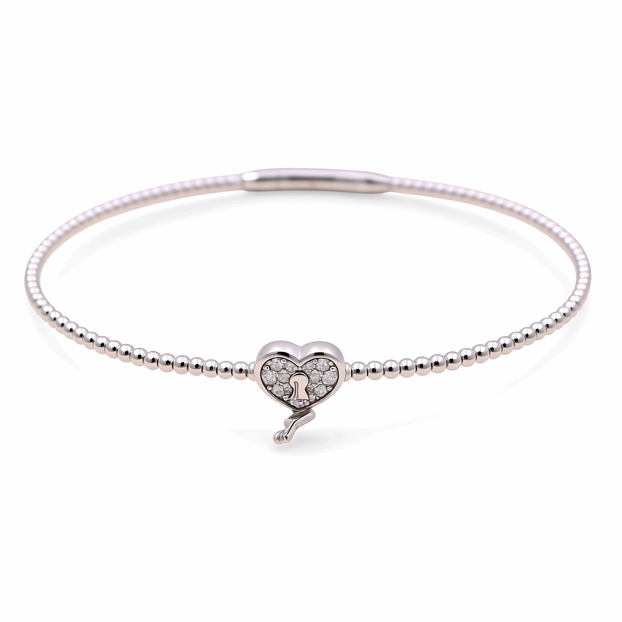White Gold 14K  Bangle Diamond Heart Bracelet with 0.10Tw Round Diamonds