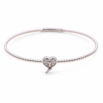 White Gold 14K  Bangle Diamond Heart Bracelet with 0.10Tw Round Diamonds