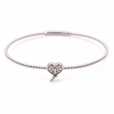 White Gold 14K  Bangle Diamond Heart Bracelet with 0.10Tw Round Diamonds