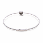 White Gold 14K  Bangle Diamond Heart Bracelet with 0.10Tw Round Diamonds
