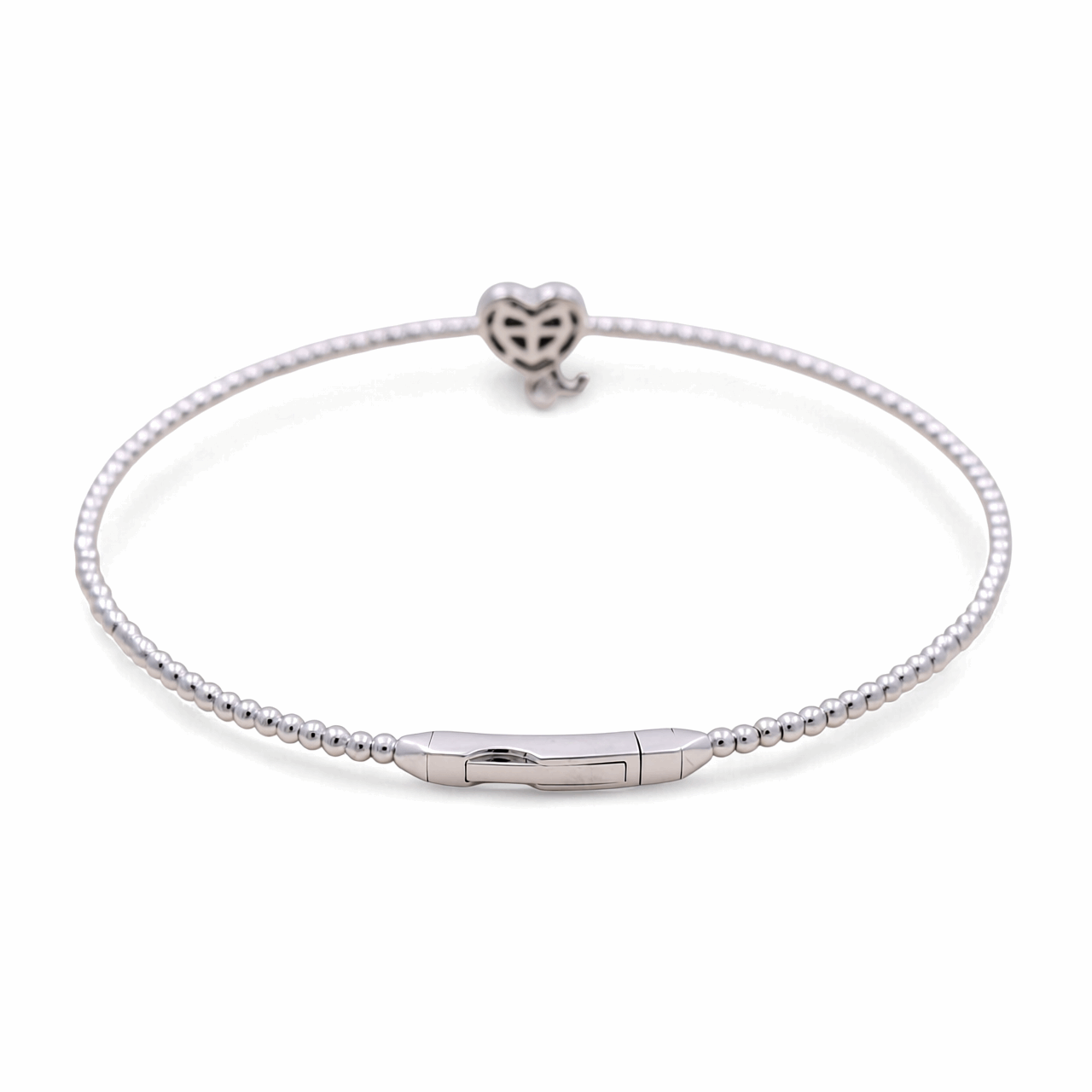 White Gold 14K  Bangle Diamond Heart Bracelet with 0.10Tw Round Diamonds