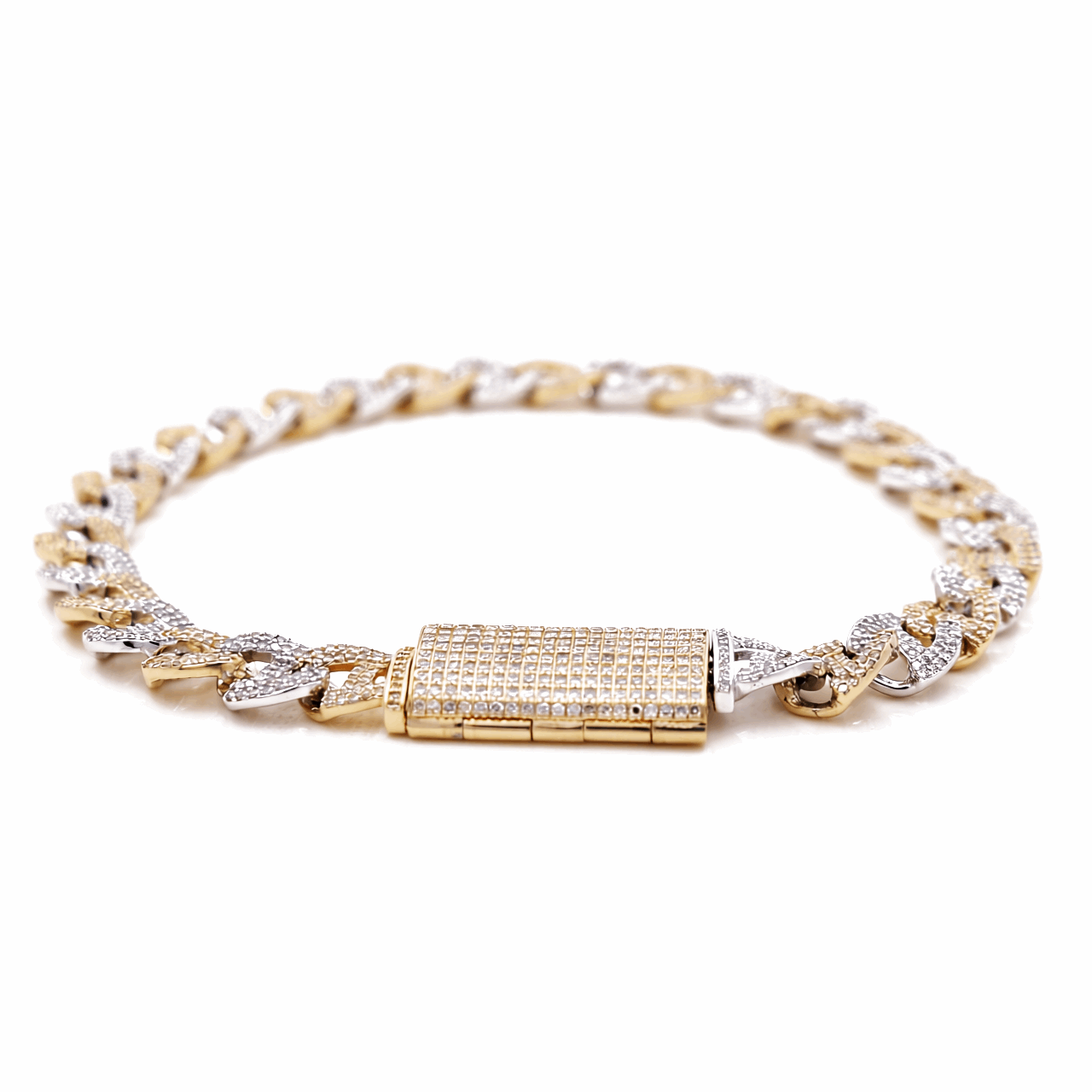 10K Men's Two Tone White/Yellow Marine Diamond  Bracelet with 4.00 Tw Round Diamonds