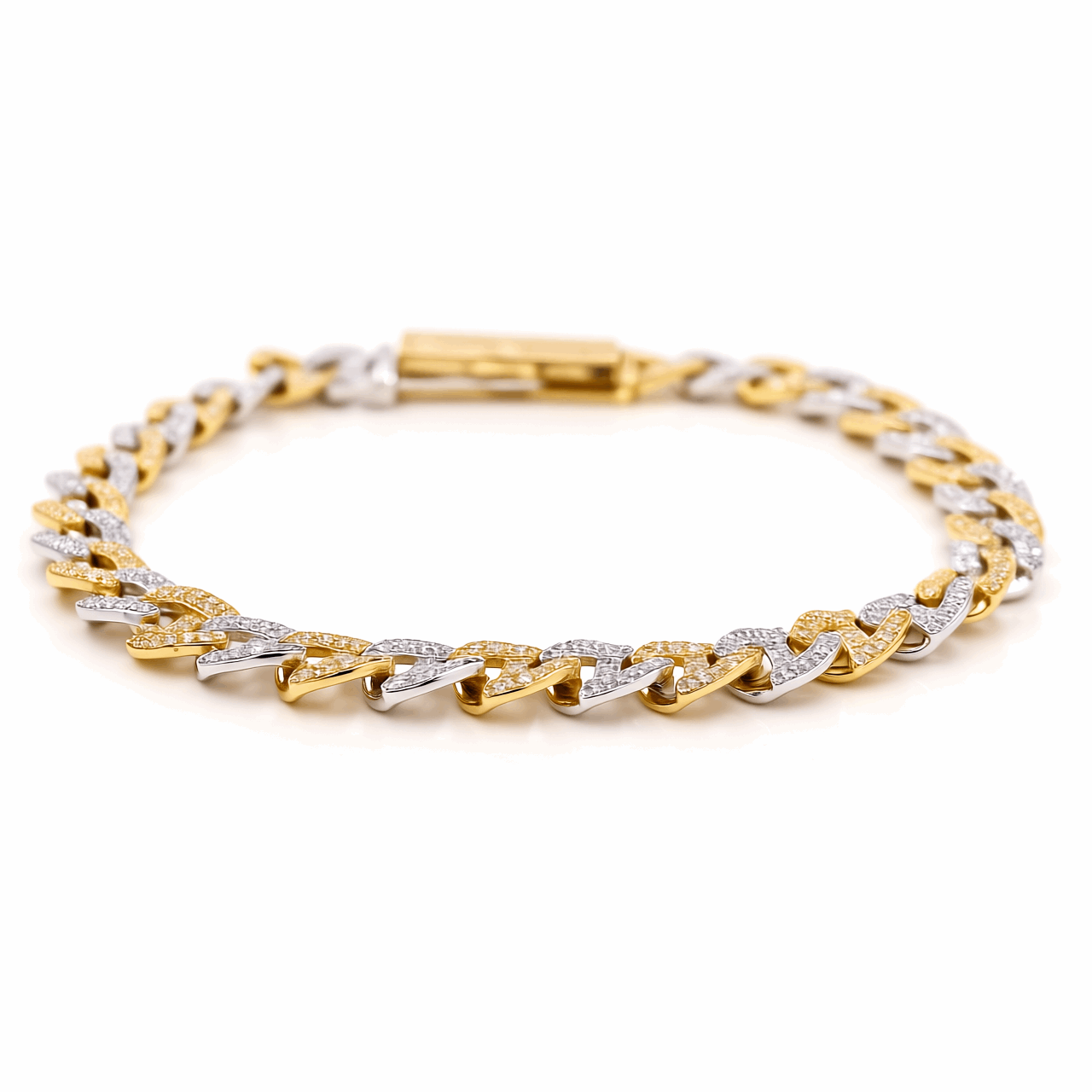 10K Men's Two Tone White/Yellow Marine Diamond  Bracelet with 4.00 Tw Round Diamonds