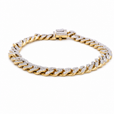 10K Men's Yellow Gold Cuban Link Diamond Bracelet with 3.75 Tw Round Diamonds