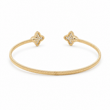 Yellow Gold 14K Bangle with 2 Flowers with Diamond Women's Bracelet with 0.37Tw Round Diamonds