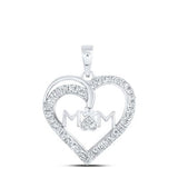 10k White  Gold  Mom Heart  Women's Pendant with 0.16Tw Round Diamonds