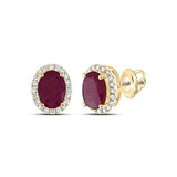 14K  Yellow Gold Oval Stud Earrings with 0.20Tw Rounds Diamonds with Oval Ruby